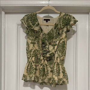 Green and Cream Ruffle Top